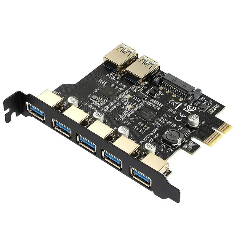 5/7 Ʈ USB 3.0 PCI ͽ Ȯ ī , PCIE X1 to USB3.2 Gen1 5Gb 19  , SATA 4   NEC D720201 Ĩ, ǰ